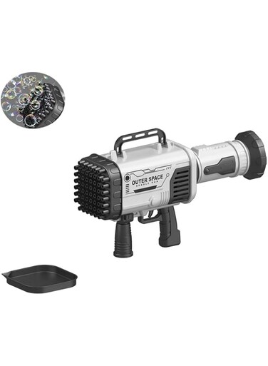 LIMOS Gatling Bubble Machine for Toddlers，60-Hole Rocket Launcher Shape Bubble Maker,Cool Automatic Gatling Bubble Maker Gun,Novelty Bubble Blower Gatling Gun Outdoor Toys for Kids (Black)