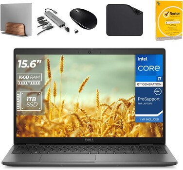 Dell Business Laptop Latitude 3550 - Includes 1st Wave Laptop Stand + 12 In 1 HUB + Mouse + Antivirus + Mouse Pad, 13th Gen Intel i7-1355U, WebCam, Win11 Pro (Upgrade) (16GB RAM, 1TB SSD)