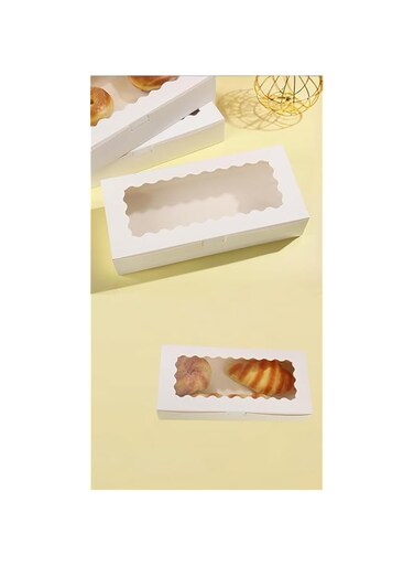 Generic Minimalist Bakery Box - 10pcs, 12*5.5*2.5Inch White Treat Boxes with Windows for Donuts, Pies, Cakes, Muffins, and Pastries