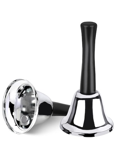 2 Pack Pet training bell, Hand Bell, Silver Steel Bell, Ringing Bell with Handle, Dinner Bells for Inside Classroom Bell, for Food Line, Alarm, Jingles, Ringing,Silver Steel Hand Bells for Adults
