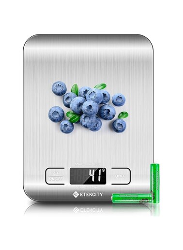 Etekcity Digital Kitchen Scale Multifunction Food Scale, 11lb/5kg, Silver, Stainless Steel (Batteries Included)