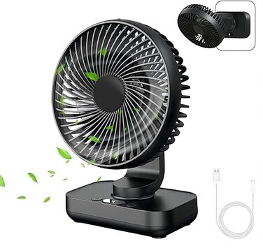 USB Desk Fan, Small Oscillating Table Fan for Bedroom with 4 Speeds, Ultra Quiet and LED Display, Rechargeable 4000mAh Battery Mini Table Fan with Hang Hook for Home Office, Black