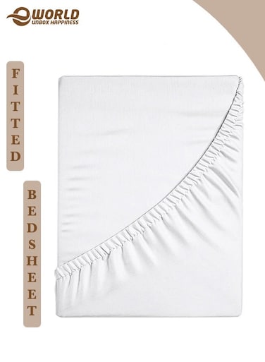 White Microfiber Fitted Bedsheet with Deep Pocket for a Snug Fit, Breathable, Machine Washable for Optimal Protection, Available in King, Queen and Single Sizes, Without Pillow Cover