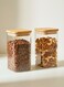 Set of 2- 900ML Borosilicate Square Glass Storage Jar with Air tight Bamboo Lid for Candy Cookie Rice Sugar Flour Pasta Nuts