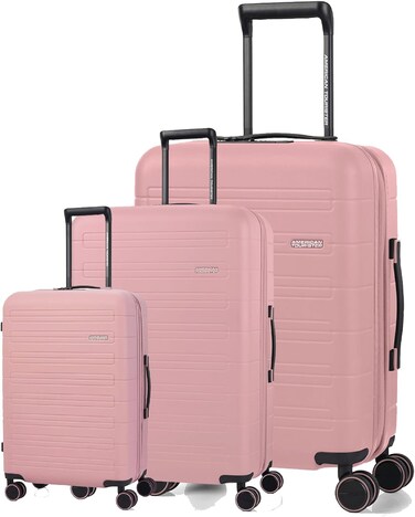 American Tourister Novastream Suitcase, Set of 3, (55 + 67 + 77 cm), 4 Spinner Wheels, Hard Top, Polycarbonate, Vintage Pink,Divider Pad,Expandable,RPET,TSA Lock - 3 Years Global Warranty