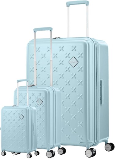 American Tourister Sparky 3-Piece Luggage Set &ndash; 55+67+75cm Hard-Shell, 4 Double Spinner Wheels, TSA Lock, Cabin &amp; Check-In Trolleys &ndash; Mint Green, 3-Year Global Warranty