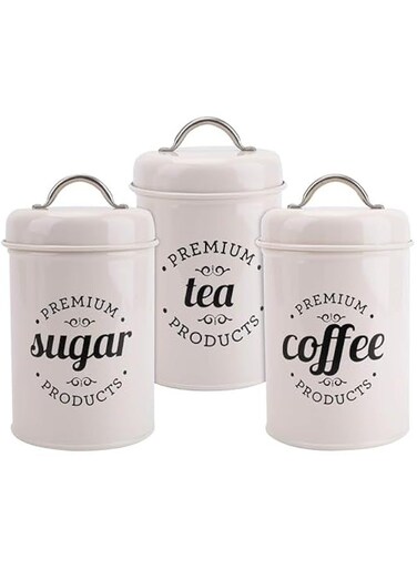3 Piece Food Jars Canisters Sets, Metal Vintage Airtight Coffee Container, Coffee Sugar Tea Canister Set with Lid,Rustic Farmhouse Decor for Kitchen