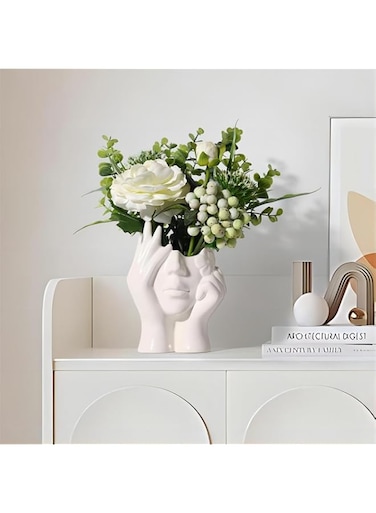 BrownLove Ceramic Face Vase White Flower Vase for Decor Female Form Face Vase Art Vase Modern Decorative Vase Centerpiece for Table Shelf Living Room Office Bedroom