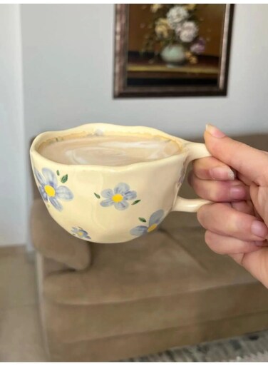 Ceramic Coffee Mug with Handle Creative Blue Flower Pattern Dishwasher Safe Ideal for Latte Tea and Milk Perfect for Office and Home Use