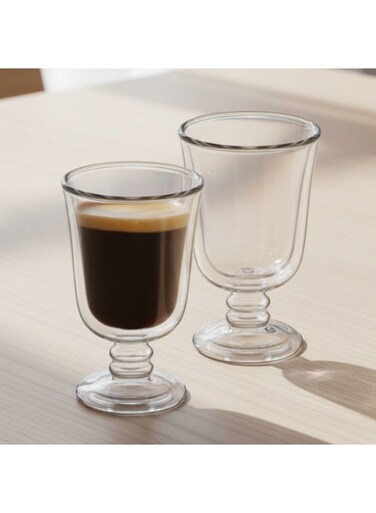 Double Wall Glass Set 2PCS 200ml Heat Resistant Coffee Cup Anti Condensation Clear Espresso Tea Glass, DG960