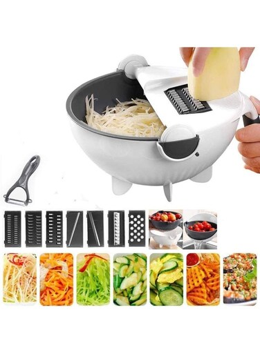 in 1 Vegetable Cutter Slicer, Multifunctional Vegetables Chopper Mandoline Slicer with Drain Basket, Rotate Vegetable Chopper Graters Kitchen Tool