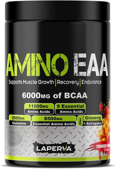 Laperva EAA Supplement Amino EAA, Essential Amino Acids + Glutamine, Helps for Building Blocks of Protein, Reduce Muscle Breakdown, Gain Muscle Mass and Recover Faster (390 Grams, Strawberry Mango)