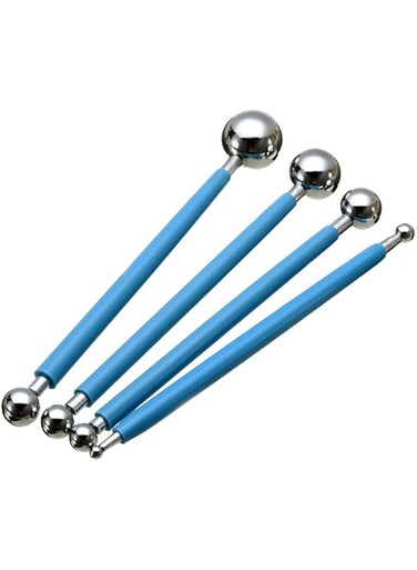 COOLBABY Metal Ball Cake Decorating Molding Modelling Tool Set Fondant Cake Cutter Sugarcraft Icing Decorating Flower Modelling Tools (Set of 4)