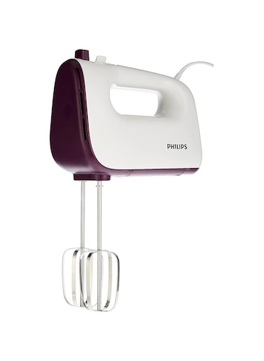 Philips Mixer - 400W - Double Balloon Beater, Kneading Tool, 5 Speeds + Turbo, White/Purple - HR3740/11