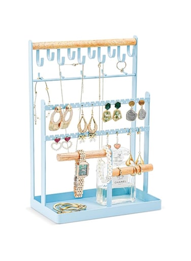 ProCase Jewelry Organizer Stand Necklace Organizer Earring Holder, 6 Tier Jewelry Stand Necklace Holder with 15 Hooks, Jewelry Tower Display Rack Storage Tree for Bracelets Earrings Rings -Blue