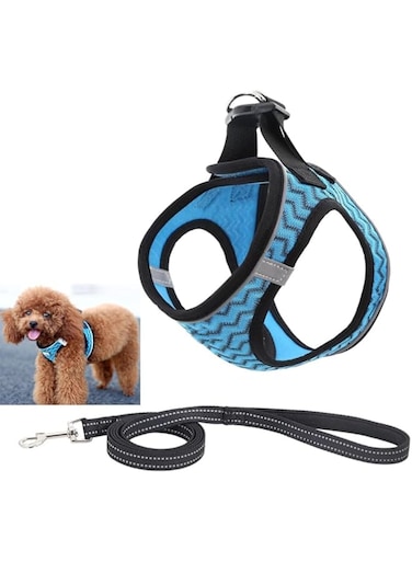 Bolivia's Dog Harness and Leash Set, Reflective and Breathable Pet Harness with Safety Buckle for Puppy Small Medium Dogs and Cats, Step-In Air Adjustable Soft Padded Vest Harness Easy Control(Blue M)