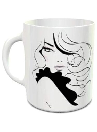 Impress White Ceramic Coffee Mug with Fashion Lady Design