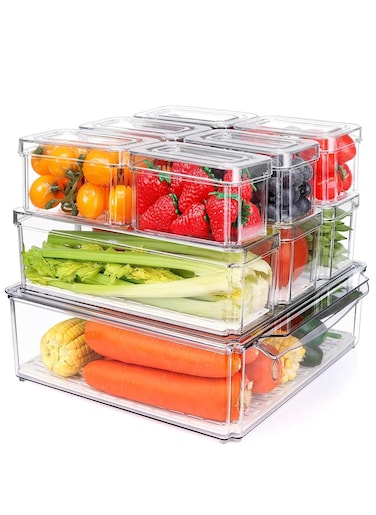 Fridge Organizers, Fridge Storage, 10 Packs Stackable Refrigerator Pantry Organizer Bins with Lids, Clear Food Storage Bins