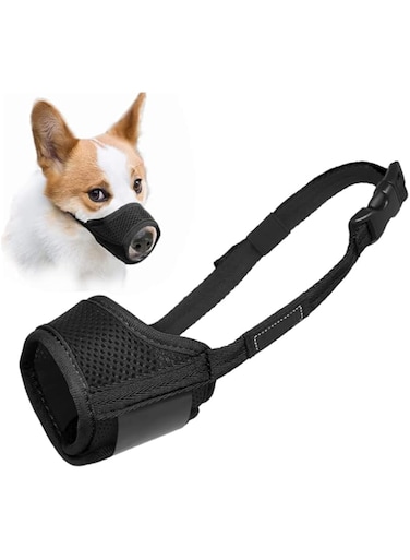 NeoStyle Dog Muzzle,Comfortable Breathable Mesh Soft Fabric, Adjustable Loop Pet Muzzle, Anti Biting Barking Chewing forSmall, Medium and Large dogs (Mesh, S (black,adjustable 12-15cm))