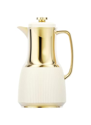 BLACKSTONE 1 Liter Flask - Leakproof Button Locking Design, Lightweight Durable Flask for Hot &amp; Cold Drinks, 1-Year Warranty QGR10 - Beige &amp; Gold