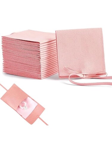 20 Pcs Microfiber Jewelry Pouch, Luxury Small Jewelry Gift Bags with Bow Tie Design for Bracelet Necklace Packaging, Envelope Style, Jewelry Packaging Bag with Strings and Divider, 8 * 8cm, Pink