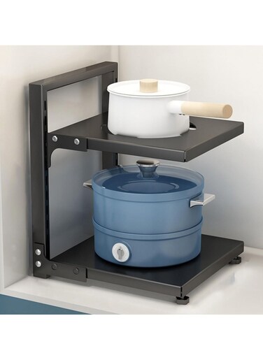 Tycom Pots and Pans Organizer for Cabinet,Kitchen Organizer and Storage Rack,Space Saving Stand with Adjustable Dividers,2 Layer Single Sided With Panel Black.