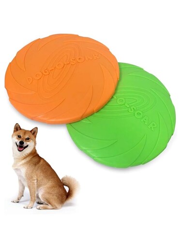 2 Pcs Dog Frisbee, Rrubber Frisbee Pet Flying Disc, Soft Indestructible Dog Flyer Toy, Dog Chew Toy for Outdoor Interactive Fun Training Catch &amp; Play