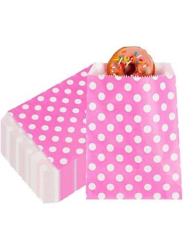 Restaurantware Disposable Paper Bags, Cookie Deli Bakery Bags - Pink With White Polka Dots 7" X 5" 100Ct Box