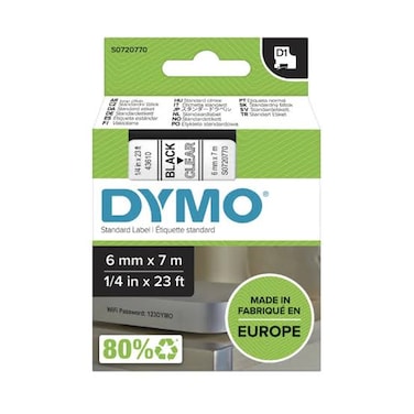 DYMO 43610 Standard D1 Labeling Tape Black Print on Clear Tape &ndash; 6mmx7mm   S0720770