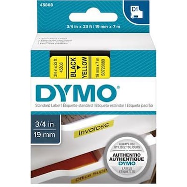 DYMO Standard D1 45808 Labeling Tape Black Print on Yellow Tape &ndash; 19mmx7mm   S0720880