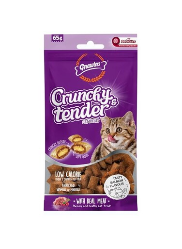 Gnawlers Crunchy &amp; Tender Cat Treats 65g - Salmon Flavour
