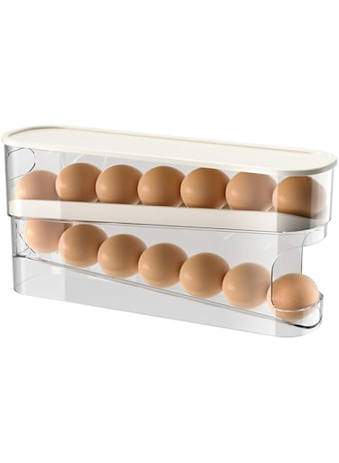 SANZEZ COOLive Auto Rolling Refrigerator Egg Carton,Large Capacity Egg Holder Tray for Refrigerator,Home Essentials Organization and Storage Box,12 Eggs Egg Holder,set of 1