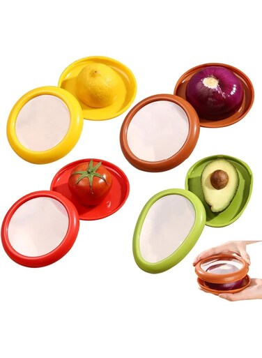Oasisgalore 4 Pcs Avocado Saver,Reusable Storage Containers for Fridge,Onion Storage Avocado Saver Holder Lemon Keeper Tomato Holder,Fruit And Vegetable Storage Containers,Fresh Stretch Storage Pod
