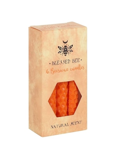 Blessed Bee Majestic Orange Beeswax Spell Candles - 11cm x 5.5cm (Pack of 6) - Long-Lasting &amp; Vibrant Decor, Magical Ambience &ndash; Perfect for Home &amp; Office