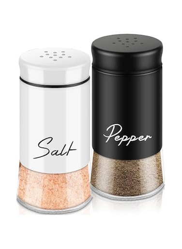 NimbusNote Salt and Pepper Shakers Set, Kitchen Decor and Accessories for Countertop Kitchen Gadgets Cooking Table Housewarming Christmas Gift Refillable Design (Black + White)
