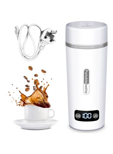 Portable Electric Kettle for Travel, Mini Hot Water Boiler for Tea Coffee Milk, 350ml Stainless Steel Small Water Kettle Heater with 4 Adjustable Temperature, Keep Warm, Auto Off for Trip, Office, Car