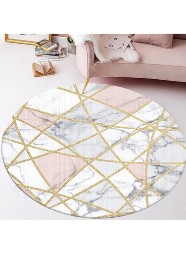 Toyfex Nordic Style Area Rug, Modern Faux Marbled Gold Lines Cross Pattern Non-Slip Round Carpet for Living Room Hanging Basket Computer Study,A,100cm
