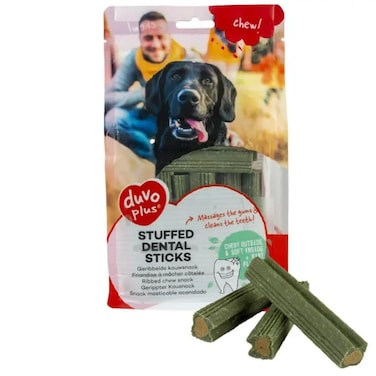 Duvo+ Dog Dental Sticks 9.6cm &ndash; 14pcs Stuffed Chew 420g, Green