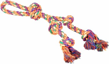 Duvo+ Tug Toy-Multicolour Cotton Rope loop With  5 knots-52x10x7cm