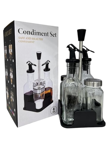 Zamin Home 4-Piece Spice Container Set for Spices and Vinegar Oil Kitchen Spice Rack Set with 2 Spice Jars and 2 Oil Bottles with Stand Leakproof Healthy Seasoning for Cooking and Kitchen