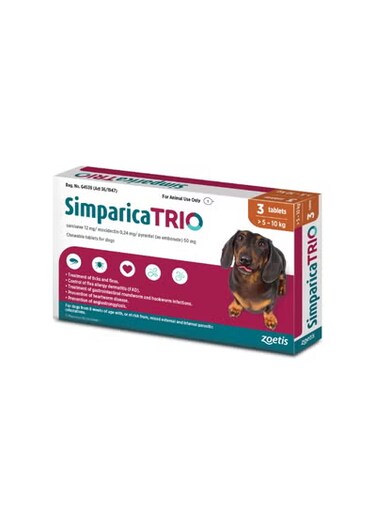 Zoetis Simparica TRIO the Complete Flea, Tick, and Heartworm Prevention for Dogs 5-10 kg From Varmacy