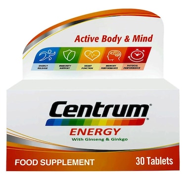Centrum Energy Adult Multivitamin Supplement Tablets With Ginseng &amp; Ginkgo, Pack of 30's