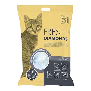 M-PETS Fresh Diamonds Silica Gel Cat Litter 15L &ndash; Non Scented, Odor Control &amp; Long-Lasting