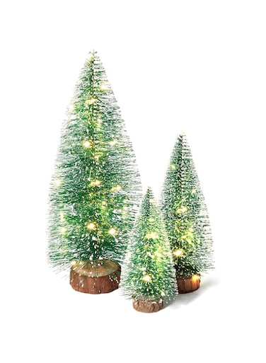 TERRIFI 3 PCS Miniature Christmas Trees, Mini Christmas Tree with Lights - Small Table Top Decorations for Xmas Holiday Decor - Set of 3 with LED Fairy Lights for Christmas DIY Craft Party Decoration
