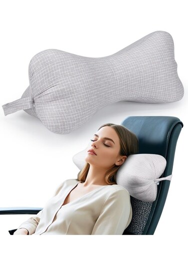 Neck &amp; Cervical Pillows, Dog Bone Shaped Neck Pillow with Fixed Rope &amp; Have Loops on End, for Chiropractic Lumbar Spine, for Car Bus Truck Driving Travel Comfort Head Rest Support