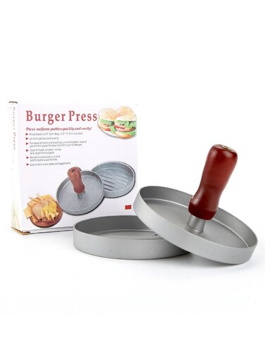 Burger Press with Wooden Handle - Aluminum Patty Maker for Beef, Chicken, and Vegetable Burgers.