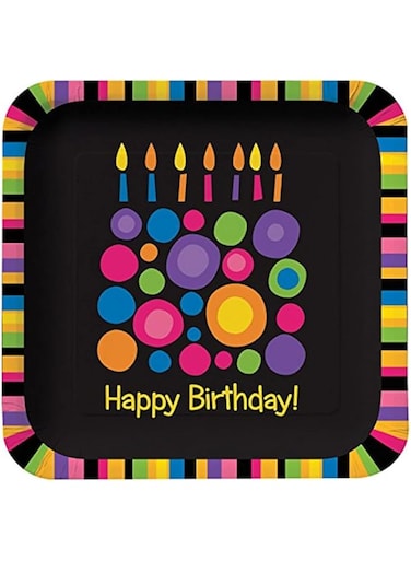 Creative Converting Birthday Cake Dots Dinner Square Plate - 9 Inches