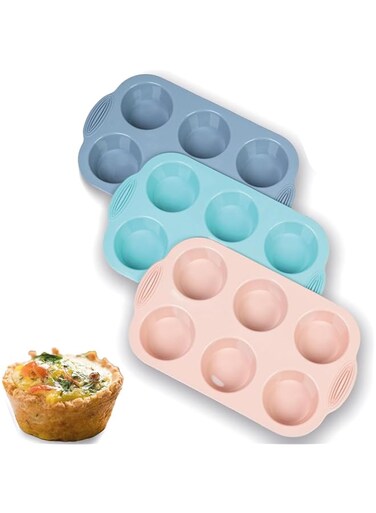 HBSTUDIO Silicon Muffin Pan 6-cups, Silicon cupcake pan, silicone egg bite molds for baking, Regular Size, Nonstick, BPA Free(3pack)