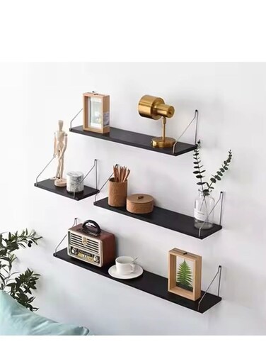 3 Pieces of Wall mounted floating shelves, storage shelves, display shelves, with stainless steel shelves,suitable for bedrooms, living rooms, bathrooms, kitchens, offices, black