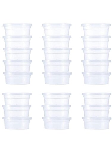 Khazna Storage Containers 24 Pack, Leakproof Clear Plastic Foam Ball Storage Cups Storage Jars Containers With Lids Slime Pots Tubs